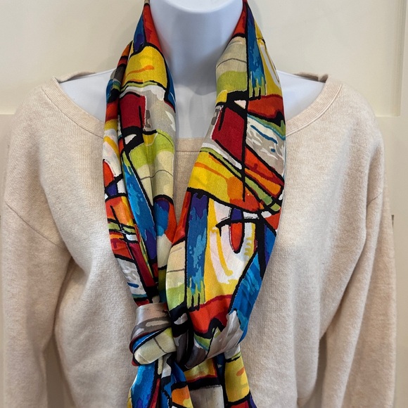 Colorful Abstract Silk Scarf - Picture 2 of 4